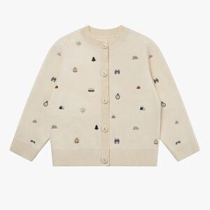 Cream Cardigan with Embroidered Accents